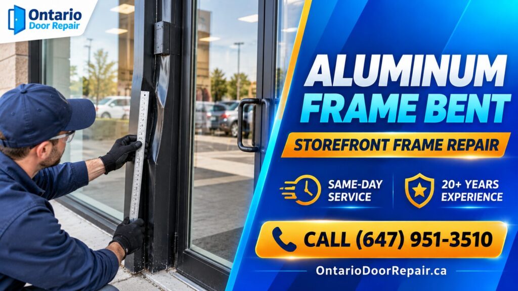 Bent aluminum storefront door frame - storefront frame repair in Toronto