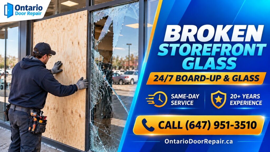 Emergency storefront glass door repair in Toronto