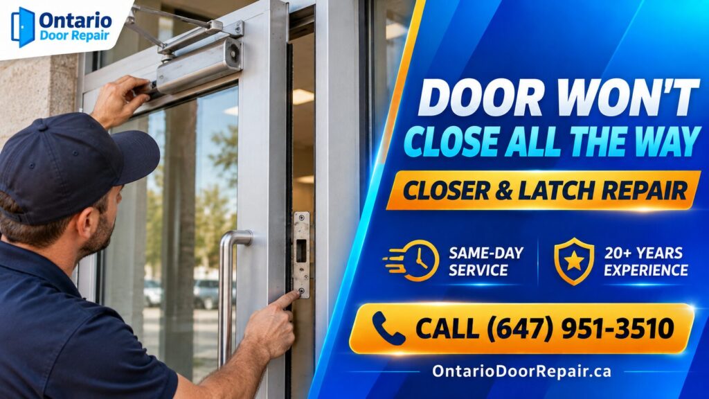 Door Won't Close All the Way Commercial door won't close all the way - closer and latch repair in Toronto