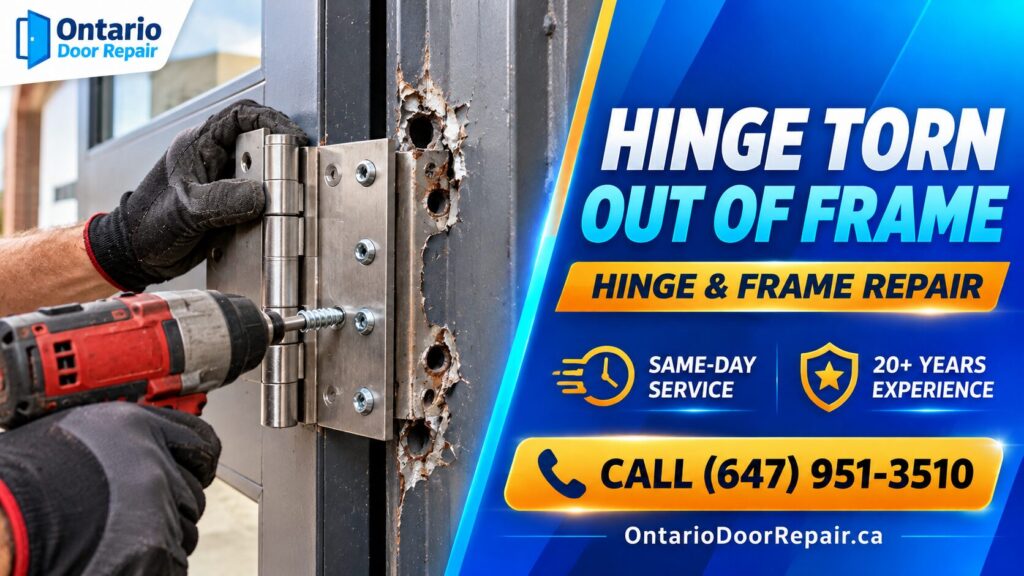 Door hinge torn out of the frame - hinge and frame repair in Toronto