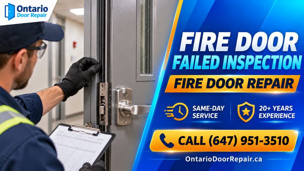 Fire door repair after inspection in a Toronto apartment building