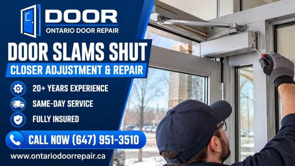 Storm door slams shut - closer adjustment and repair in Toronto