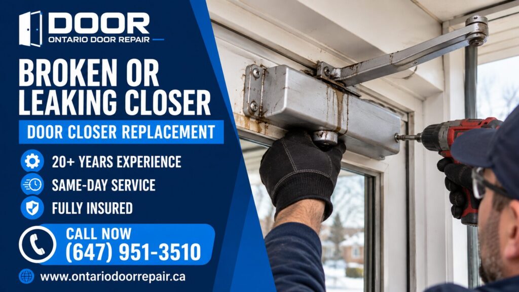 Broken or leaking storm door closer replacement in Toronto