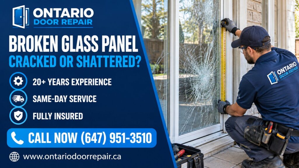 Broken glass panel in a door, replaced in Toronto