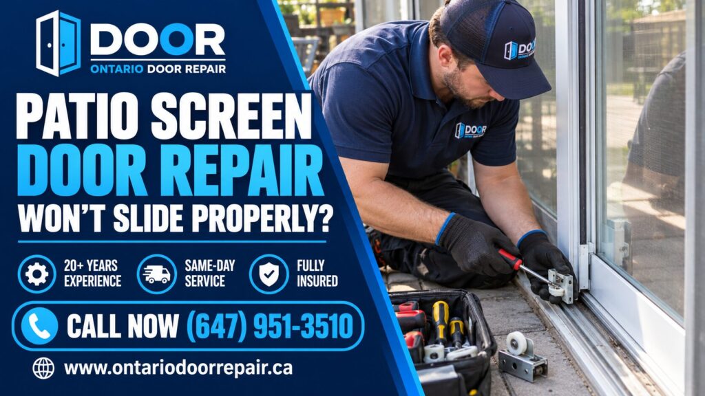 Patio screen door repair in Toronto - screen door won't slide properly