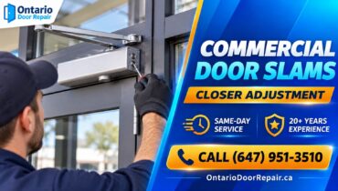 Commercial door slams shut - door closer adjustment in Toronto