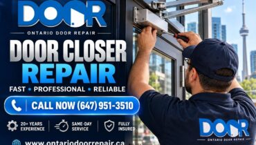 Technician repairing a door closer in Toronto - Ontario Door Repair
